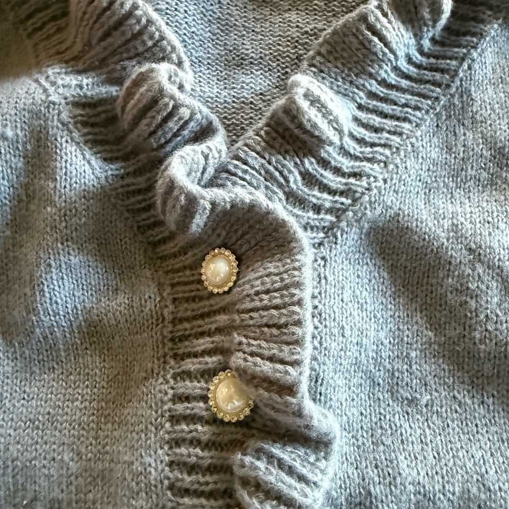 Gray Ruffled Button-Up Sweater - Picture 2 of 5